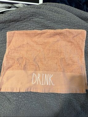 Rae Dunn Peach/Coral 'DRINK.' Hand Towel